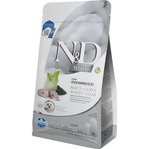 N&D DOG WHITE SPIRULINA PUPPY MED/MAX 2 KG - бяло куче,с лаврак и фенел